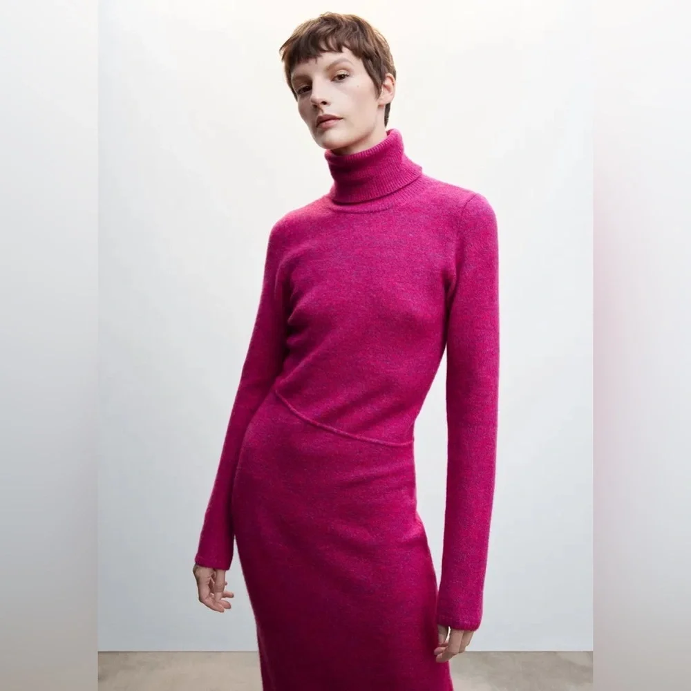 MANGO Hot Pink Turtleneck Maxi Sweater Dress size 2